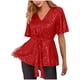thumbnail image 2 of Tejiojio Women's Sequin Top V-Neck Flared Sleeve Front Tie Sparkly Party Blouse, 2 of 7