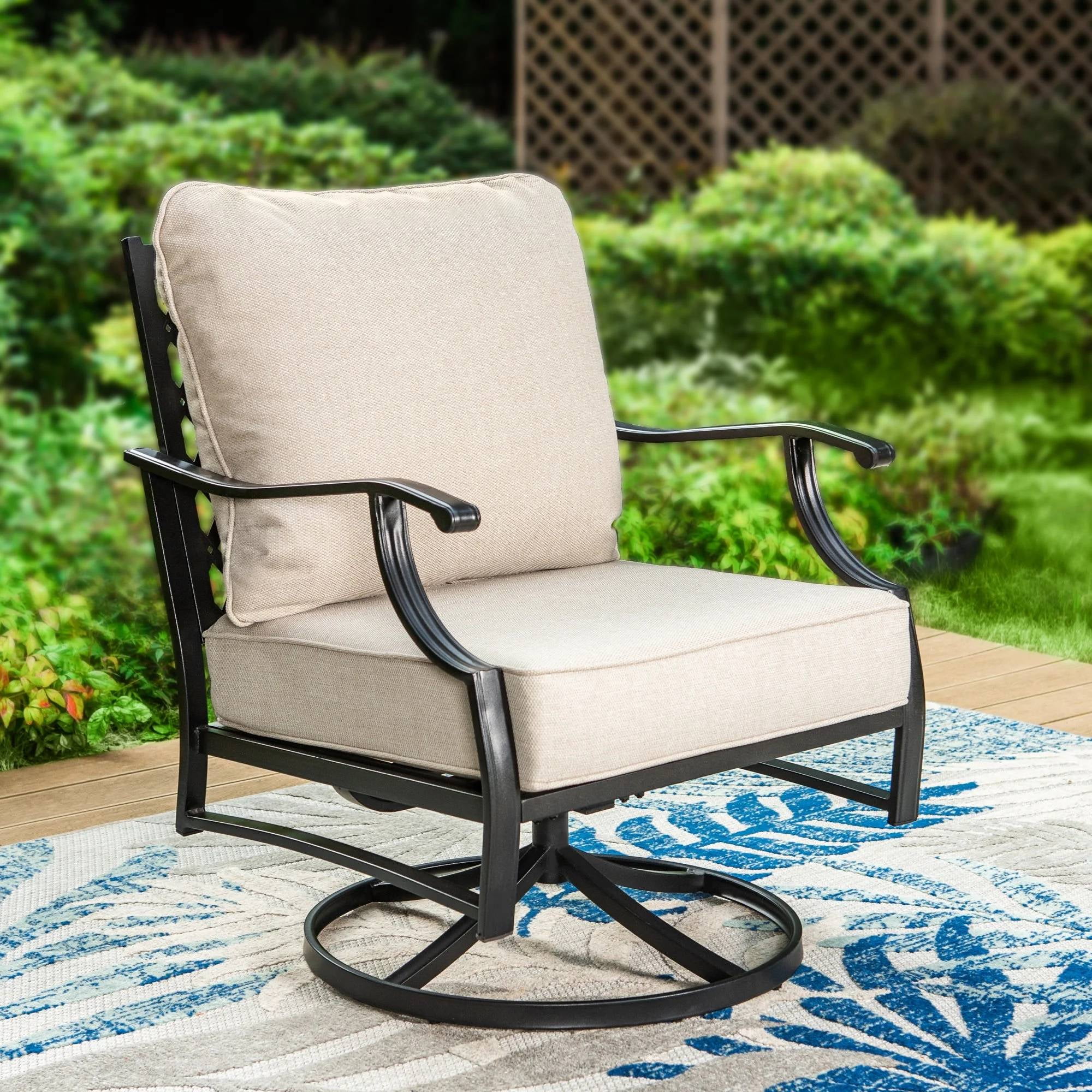 MF Studio 7-Seater Patio Conversation Set Metal Outdoor Furniture Set with Swivel Chairs and Ottomans - Beige