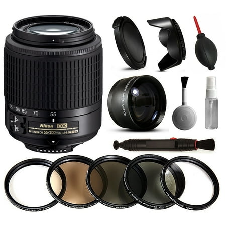 Nikon 55-200mm Lens 2156 + Beginner Accessories Bundle includes 5 Piece Filter Set + 2.2x Adapter for Nikon DF D7200 D7100 D7000 D5500 D5300 D5200 D5100 D5000 D3300 D3200 D3100 D3000 D300S D90