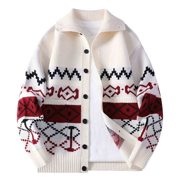 HomeGardon Cardigan Sweaters for Men Graphic Sweaters Knitted Sweater Casual Loose Elastic Cardigan Christmas Long Sleeve Lapel Button Pocket Sweater M-XXXXL