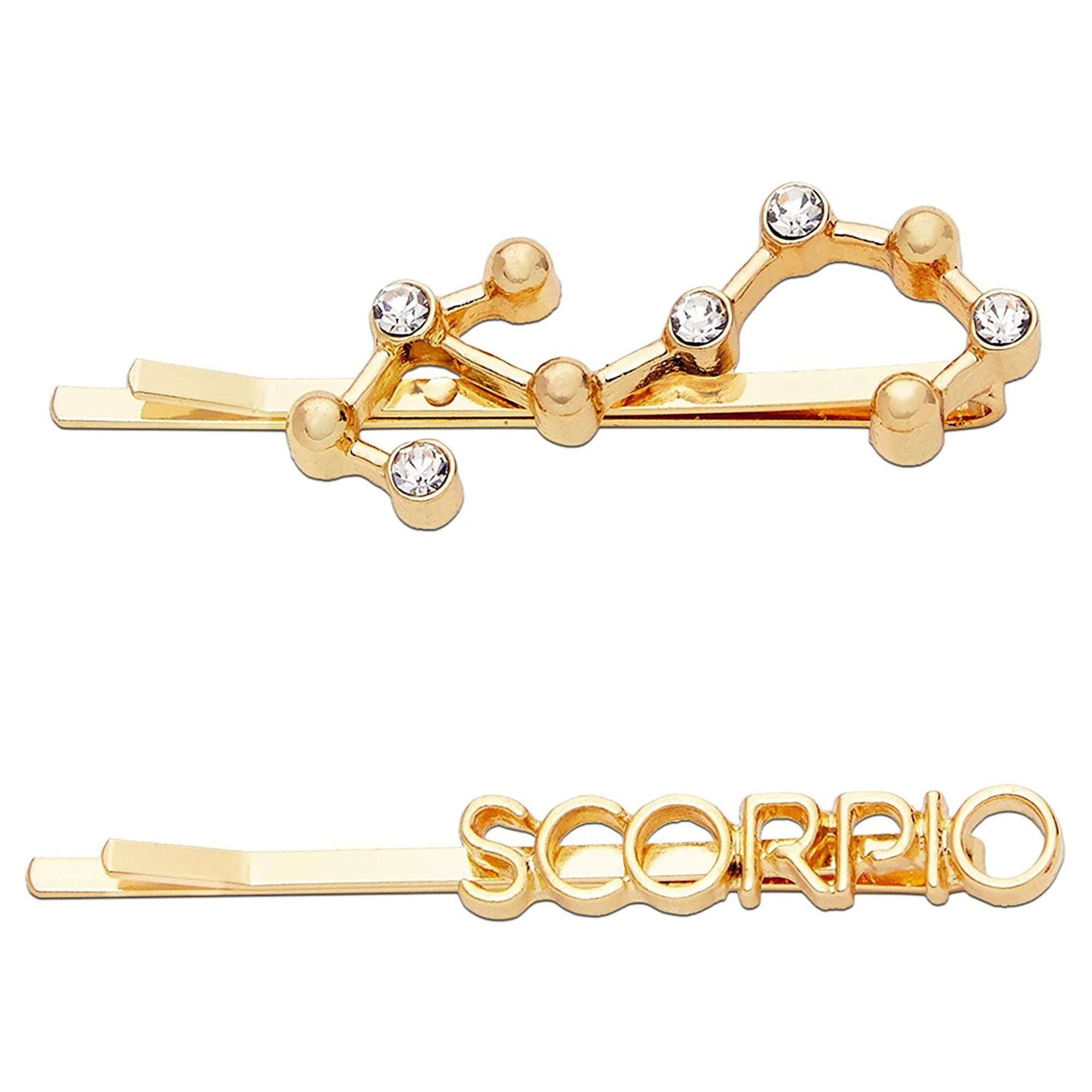 2 Pcs Scorpio Zodiac Bobby Pins Rhinestone Barrettes Hair Clips Accessories For Women Gold Walmart Com