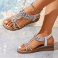 thumbnail image 4 of Rokment Women's Sparkling Rhinestones Wedge Heels Dressy Sandals Ethnic Bohemian Beach Summer Open Toe Slingback Mid Heels for Bride Wedding Banquet Silver Size 7, 4 of 8