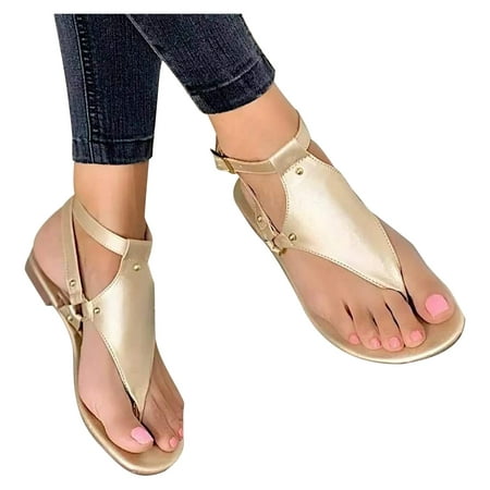 

YanHoo Clearance Flats Sandals for Women Flip Flop Sandals Dressy T-Strap Thong Sandals Summer Casual Comfortable Ankle Buckle Strap Clip Toe Beach Travel Walking Sandals