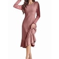 thumbnail image 2 of Long Sleeve Fall Dress for Women Casual Crew Neck Midi Long Ribbed Knit Ruffle Swing Maxi Dress Lotus Root Color XXL, 2 of 7