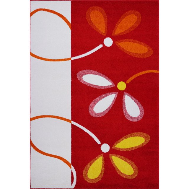 Ladole Rugs Turkish Floral Pattern Soft Stylish Machine Made Kids Area Rug Carpet in Red and Cream, 7x10 (6'5" x 9'5", 200cm x 290cm)