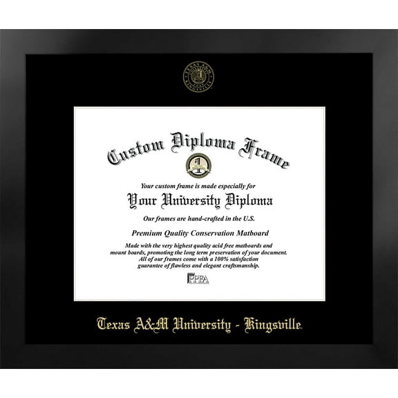 Texas A&M Kingsville University 14w x 11h Manhattan Black Single Mat Gold Embossed Diploma Frame with Bonus Campus Images Lithograph (value savings at $59)