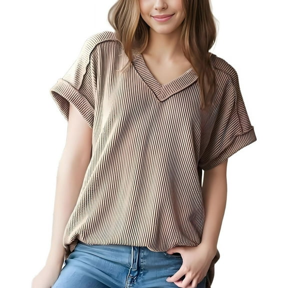 Women's Short Sleeve Top Camel L