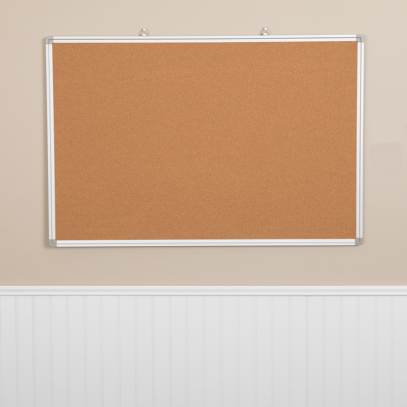 35.5"W x 23.5"H Natural Cork Board with Aluminum Frame