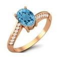 thumbnail image 2 of 1.56 Cts Oval Swiss Blue Topaz 925 Sterling Silver Rose Vermeil Solitaire Accent Woman Halo Valentines Day Gifts Ring, 2 of 4