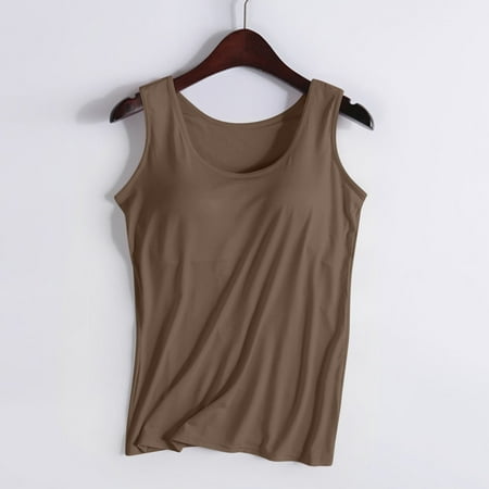 Pxxlle Tank Top with Built in Bra for Women Tees with Chest Pad No Steel Rings Vest Tops Bottom Underwear Yoga Sports Tops Solid Color Workout Tank Tops