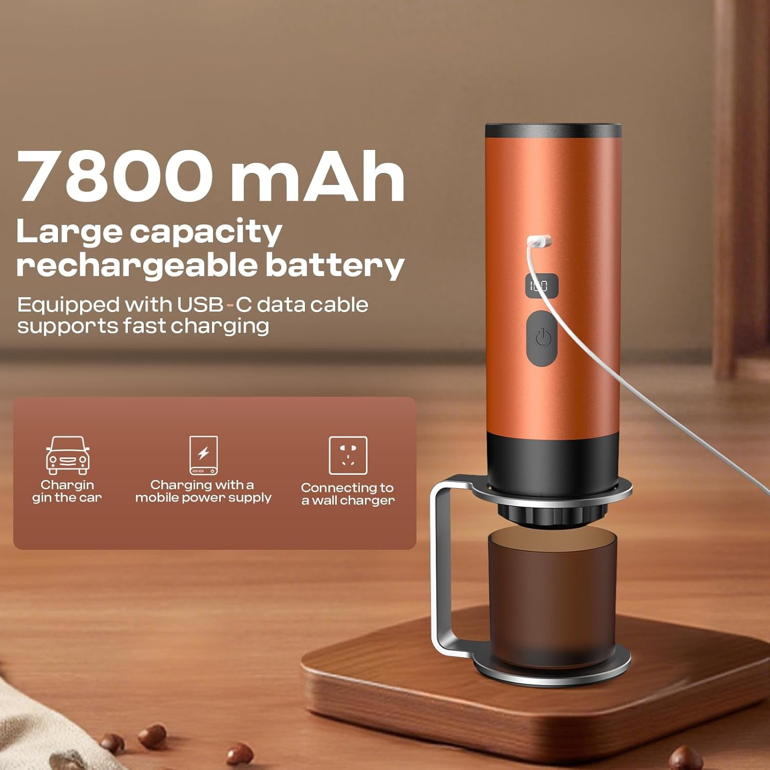 3 in 1 Portable Electric Espresso Machine, Mini Espresso Machine On the Go, Travel Coffee Maker, Self-Heating Ground Coffee K Cup, for Camping, Car, RV & Hiking
