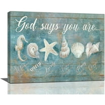 Ocean Beach Nautical Seashell Starfish Wall Art God Says You Are Wall Decor Rustic Shell Coastal Theme Pictures Canvas Prints Framed Modern Artwork for Home Living Room Bedroom Bathroom 16"x12"