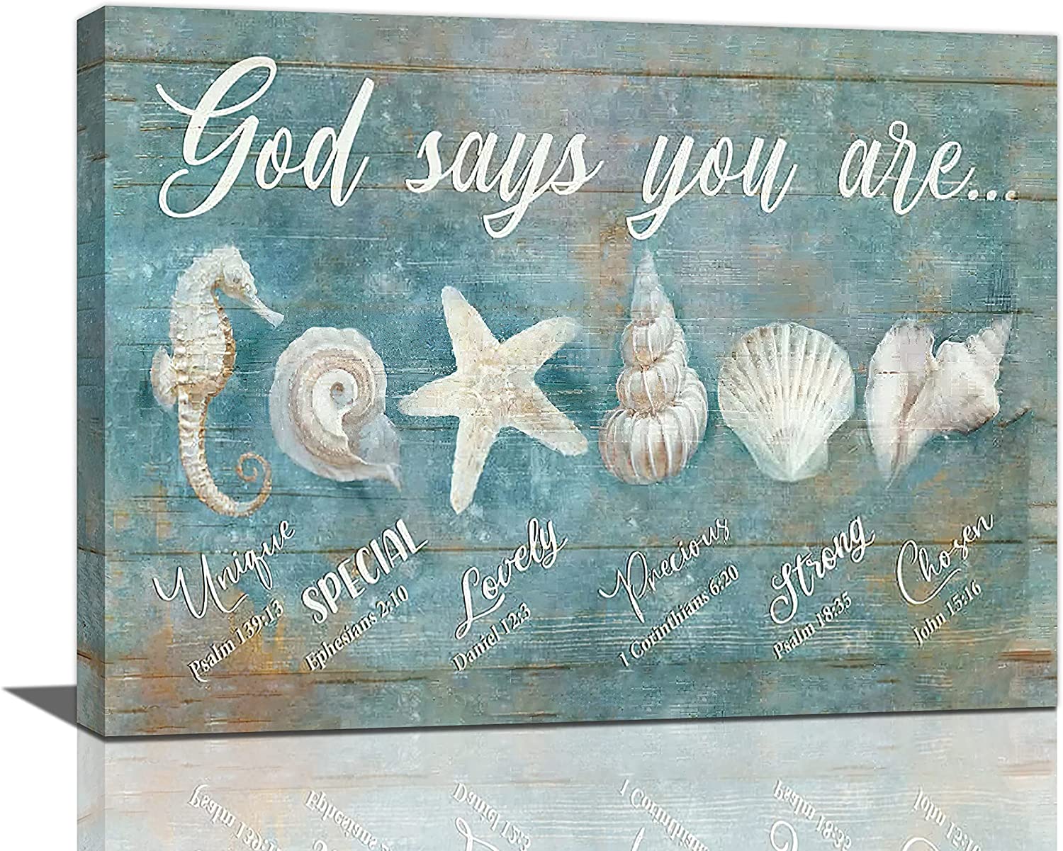 Ocean Beach Nautical Seashell Starfish Wall Art God Says You Are Wall Decor Rustic Shell Coastal Theme Pictures Canvas Prints Framed Modern Artwork for Home Living Room Bedroom Bathroom 16"x12"