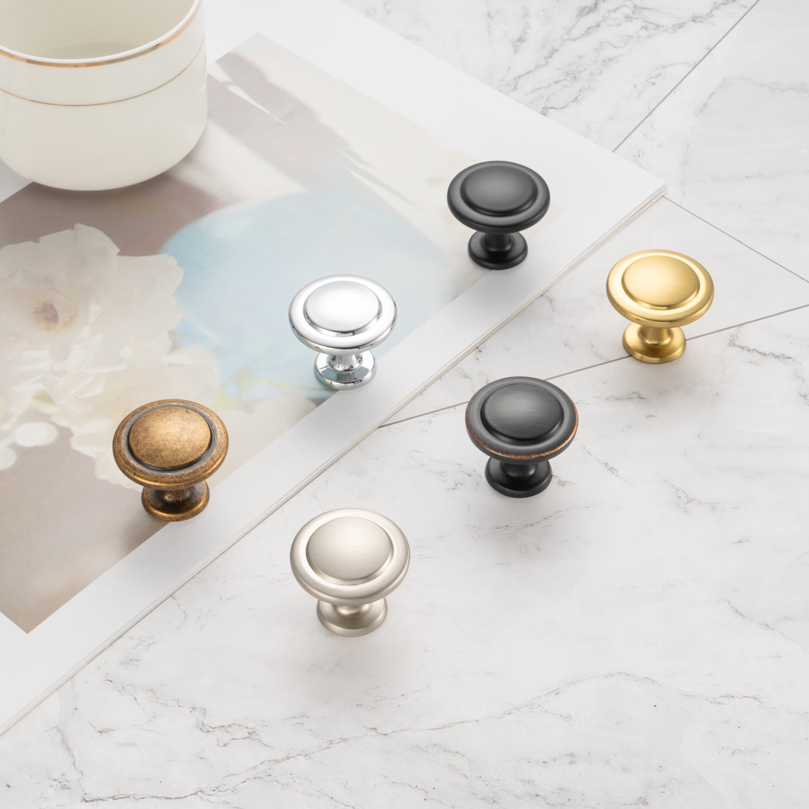 KOOFIZO 10 Pack Stepped Round Cabinet Knob - Brushed Nickel Pull Handle (Dia.31mm / 1.2 Inch)