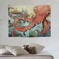 thumbnail image 4 of GOSMITH  Heavy Duty Cool Asian Japanese Ukiyoe Octopus Koi Great Waves Artistic Unique Monster Painting Tapestry Wall Hanging with Accessories, Home Dorm Bedroom Wall Art Décor,, 4 of 7