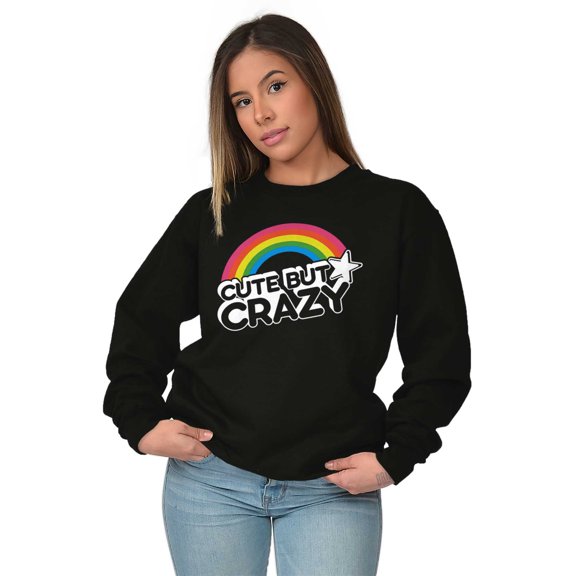 Cute But Crazy Sarcastic Funny Gym Women Plus Size Crewneck Sweatshirt Brisco Brands 2X