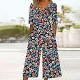 thumbnail image 2 of successthop One Pieces Jumpsuit with Zipper Women V Neck Short Sleeve Long Pants Floral Stylish Lounge Wear with Pockets, 2 of 5