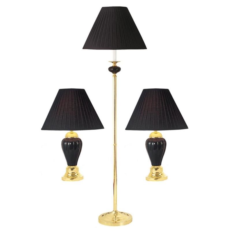 Burgundy Ceramic Table and Floor Lamp, Set of 3