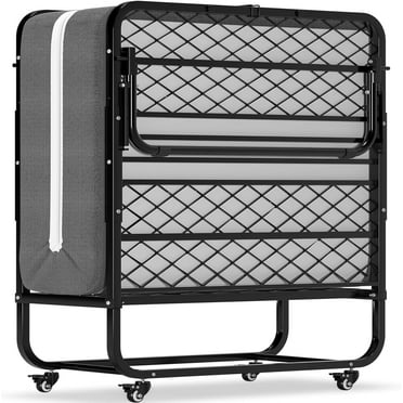 Metal Folding Bed with 5 Inch Mattress Twin Size Portable Guest Beds with Memory Foam Mattress&Wheels,Easy Storage and Move