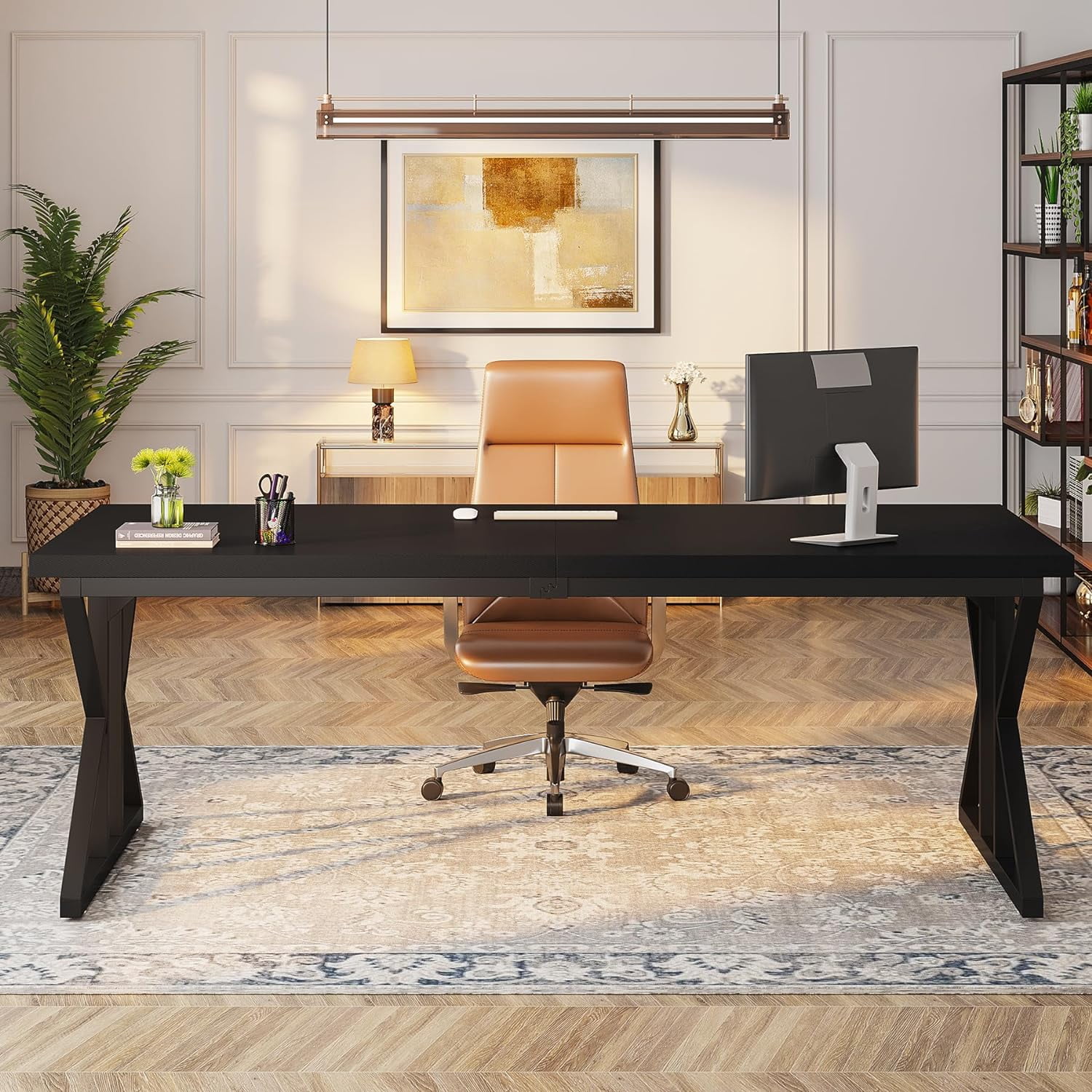 Tribesigns 78.7-Inch Executive Desk, Large Computer Office Desk, Industrial Study Writing Table for Home Office(Black)