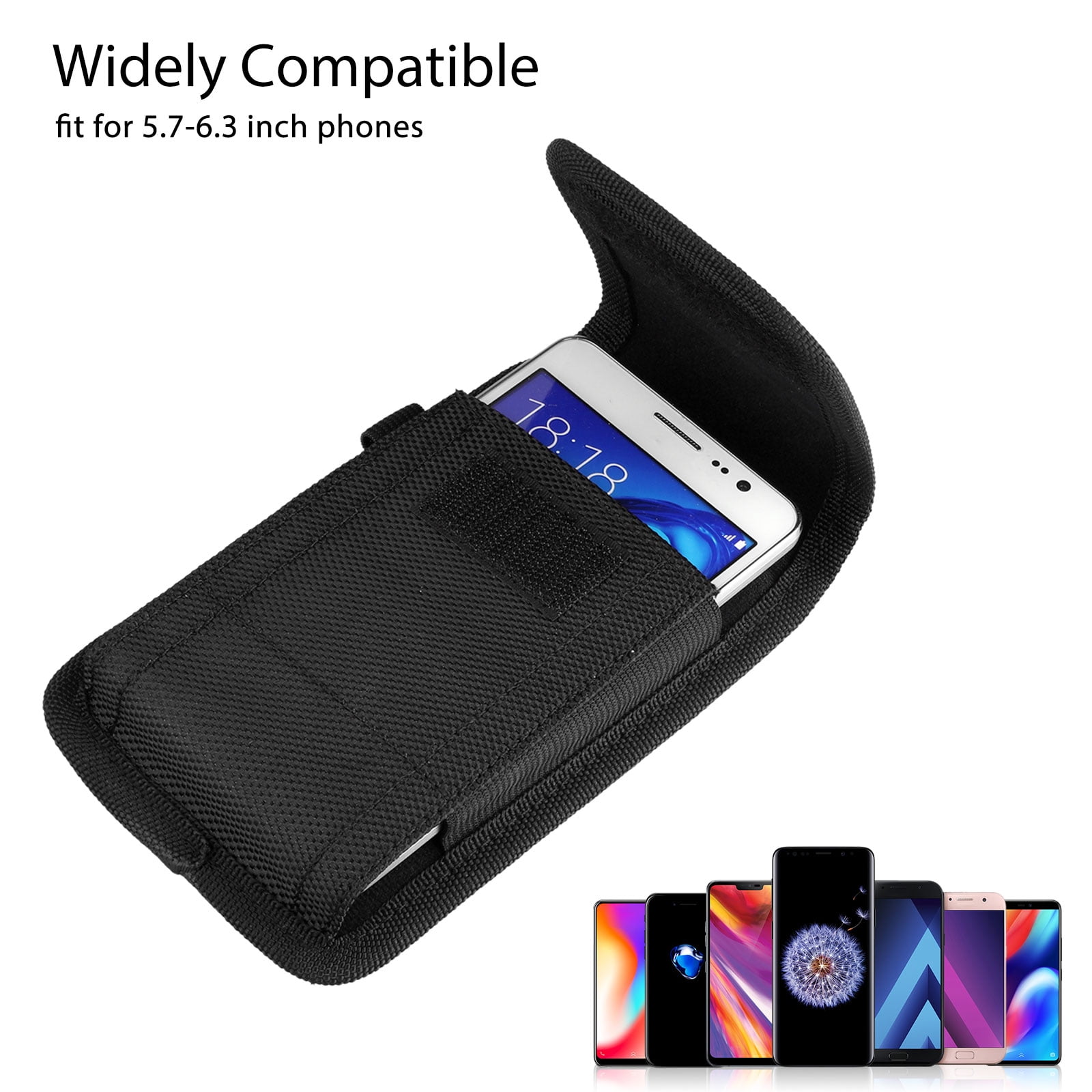 Étui Ceinture Pour Téléphone Portable - Nylon Oxford - 18x10x2.5 Cm - Fermeture Velcro Et Clip Métal - Pour Randonnée, Vélo, Travail