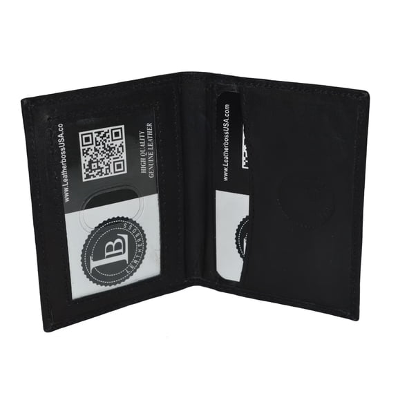 Leatherboss Slim Genuine Leather Credit Card & ID Holder Wallet Black