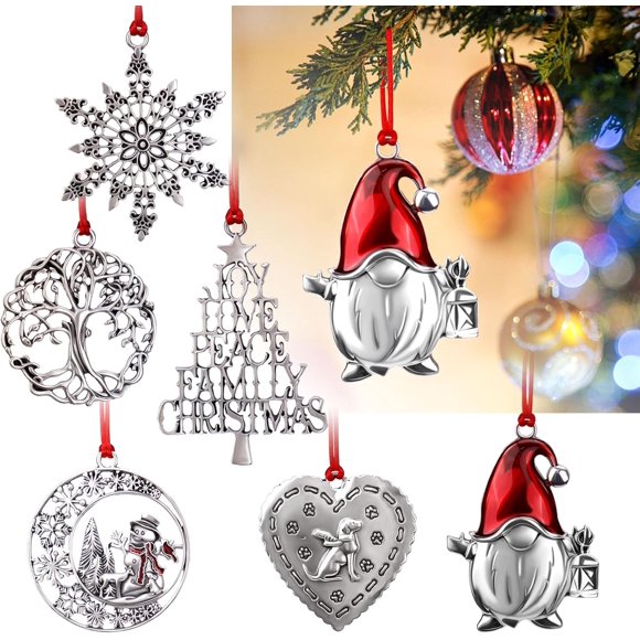 FAMALL Christmas Tree Ornaments, 6PCS - Santa Claus, Life Tree, Loving Dog, Snowman, Letters, Snowflake
