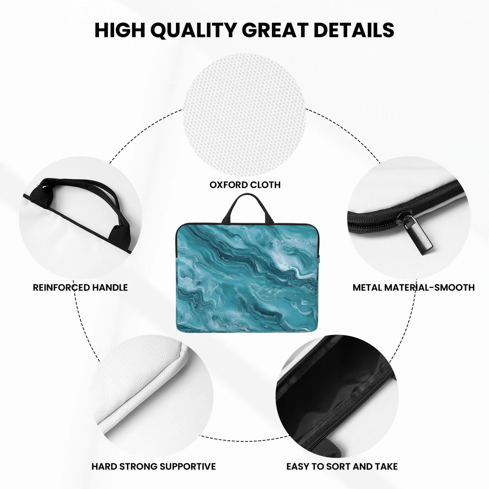 Laptop Sleeve Bag For Women Men 14inch Waterproof Durable Protective Computer Carrying Cover Handle Laptop Case Bag Teal Marble_3