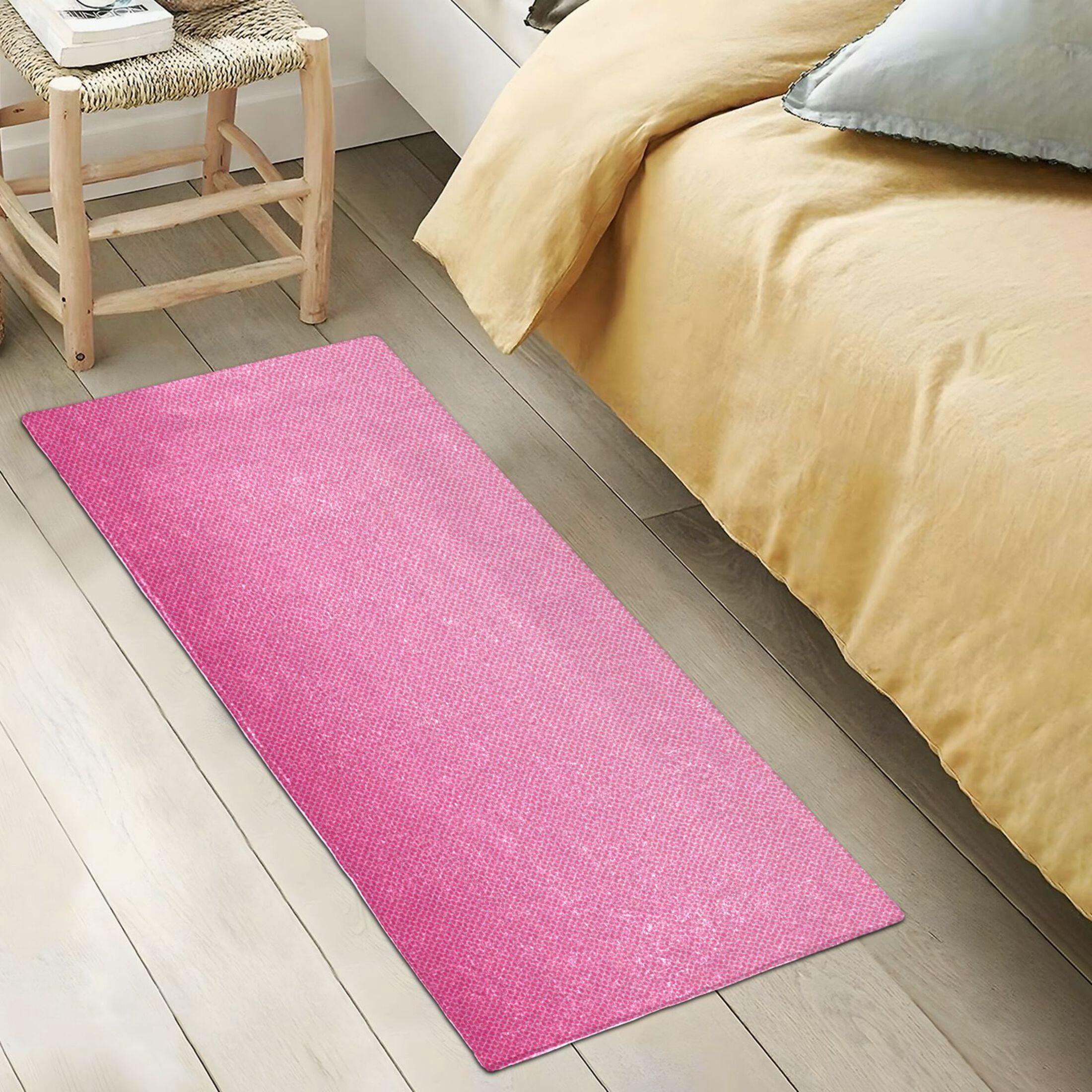Gradient Pink Fabric Texture Plush Carpet Non Slip Runner Rug Absorbent Bath Mat 39" x 20"