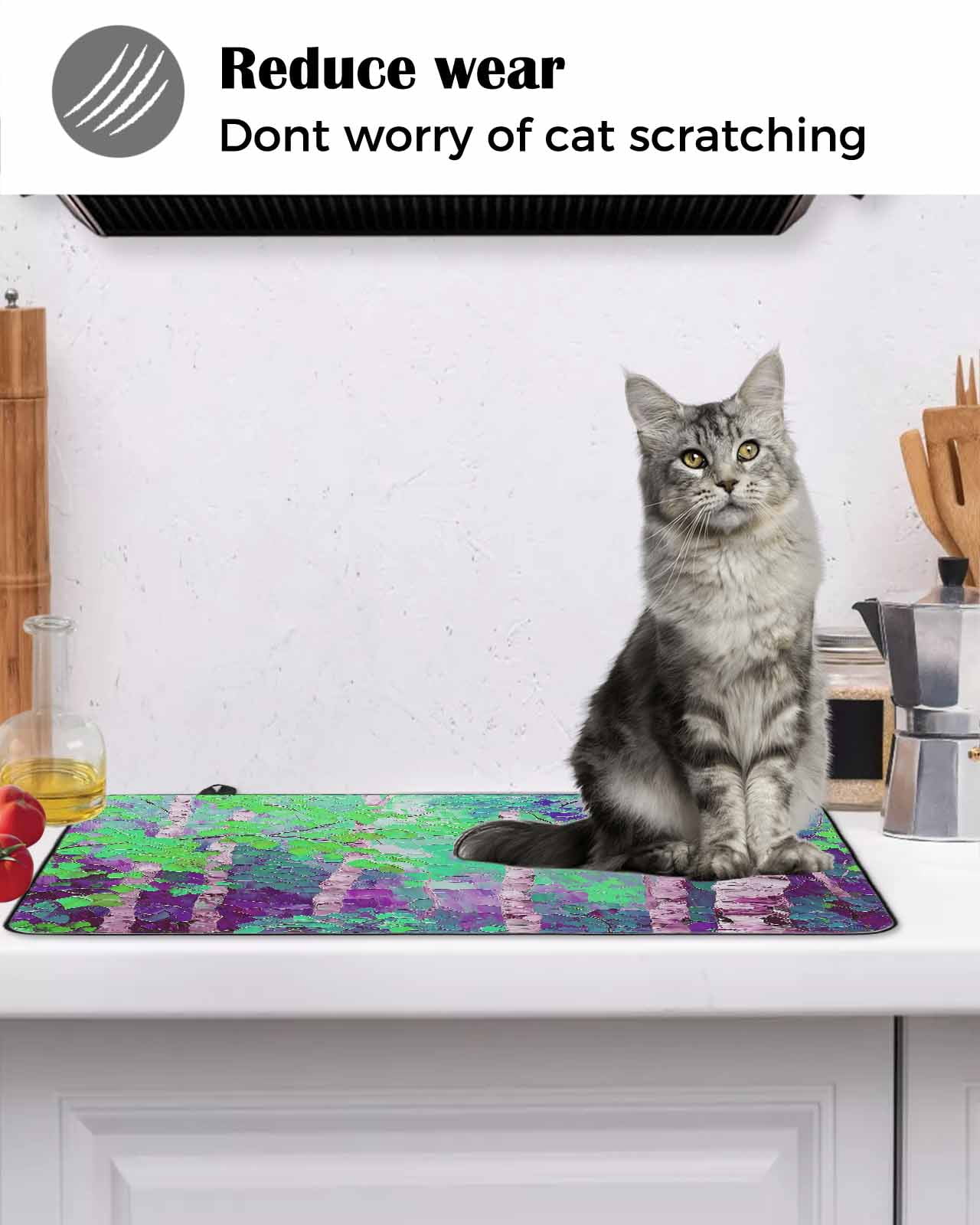 nqOlkjepod Large Induction Cooktop Protector Mat 36"x21", Modern Oil Painting Stove Top Covers for Electric Stove, Summer Botanical Purple Green Stove Burner Cover Mats, Glass Top Stove Cover