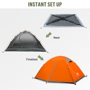 Backpacking Tent 2 Persons with Aluminium Pole Camping Tent Lightweight Rainproof Easy Clip Setup Two Doors Double Layers 2.2x1.4m