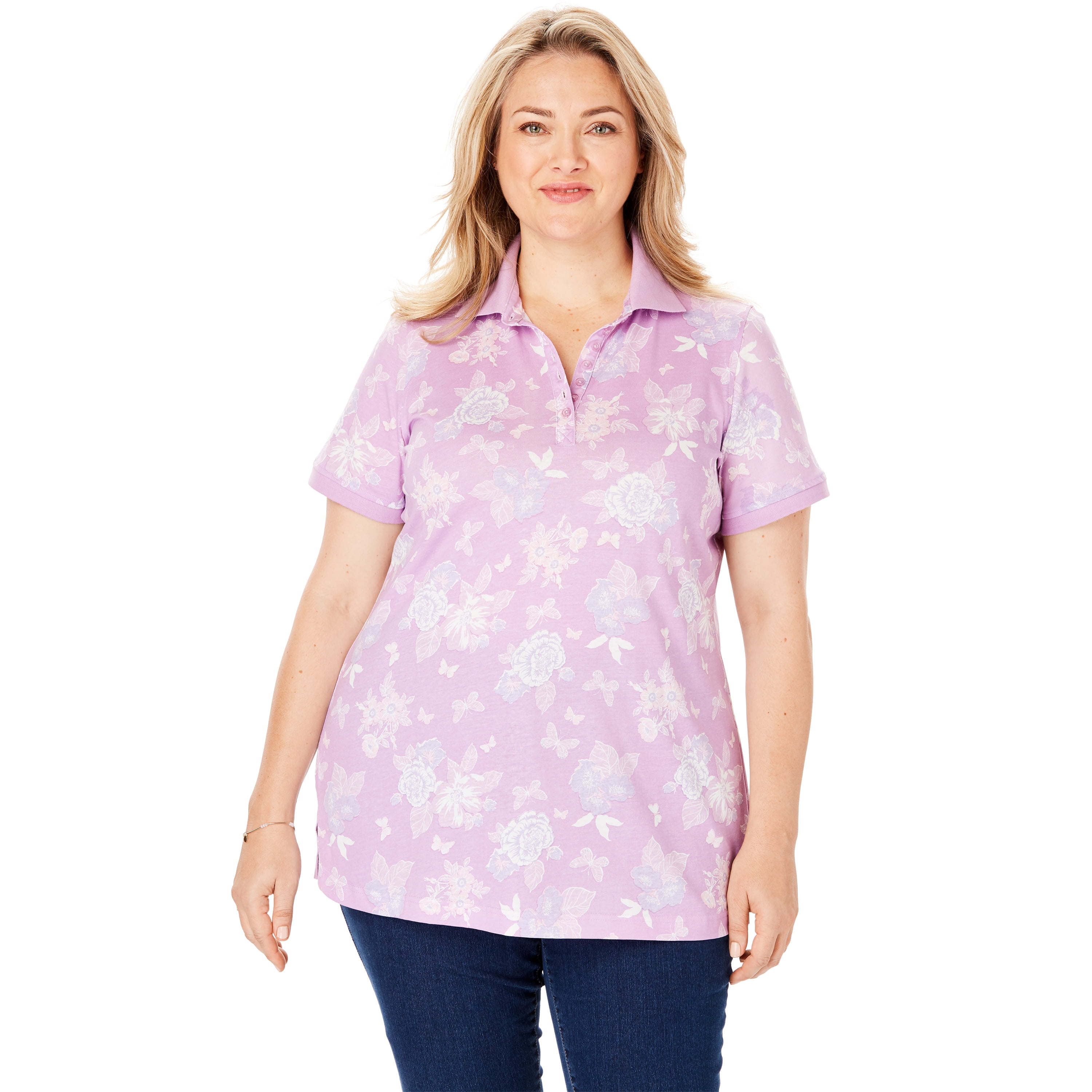 Woman Within - Woman Within Plus Size Perfect Printed Polo Shirt ...