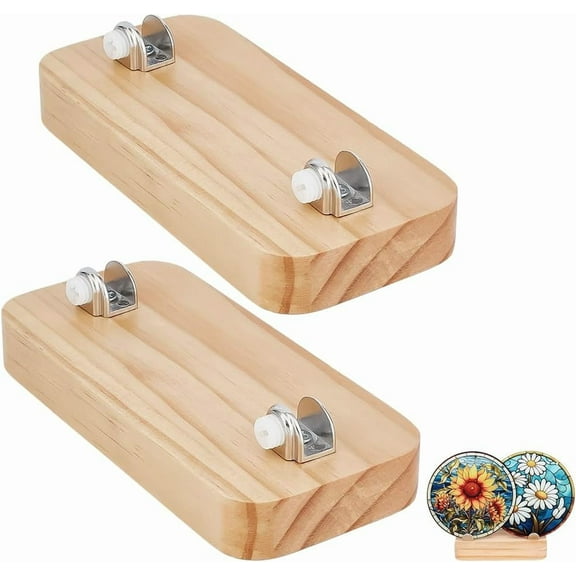 PH Wood Display Stand for Stained Glass Piece 5.9" Rustic Fused Glass Art Base Decorative Plate Stand Holder Easel for Ceramic Tiles Plates Pictures Collectibles Home Office Trade Show Brown