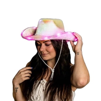 Light Up Shiny Satin Metallic Space Cowboy Hat - Viva Pink  display picture 1