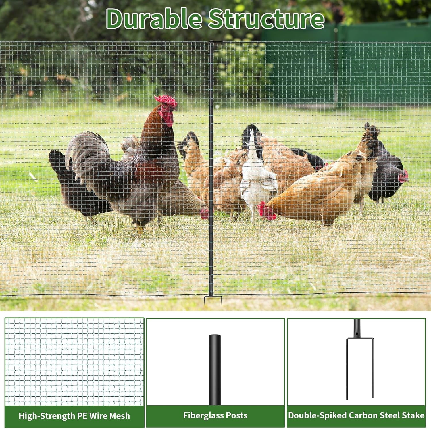 Non Electric Fence Netting for Livestock, 40" x164' Portable Poultry Nets Mesh for Chickens, Goats, Sheep, Dog, All-Purpose Fencing for Backyards, Homesteaders, Farms Ranches, and Gardens