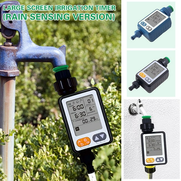 Temporizador de riego para jardín exterior - pantalla LCD grande, 10 ajustes programables, Modo Retraso contra la lluvia y Vacaciones, Controlador Automático de Riego Resistente a la Intemperie