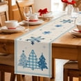 thumbnail image 5 of Blue Christmas Trees Table Runner 60 Inches Long Farmhouse Dress Scarves, Navy Winter Snowflakes Retro Beige Dining Tablerunner for Coffee Table/Kitchen Island/Party Décor, 13" x 60", 5 of 8