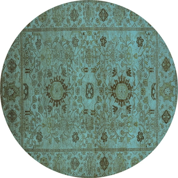 Ahgly Company Indoor Round Oriental Light Blue Industrial Area Rugs, 6' Round