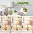 thumbnail image 2 of Green Glass Table Lamps for Living Room, Bedside Lamps Set of 2 with USB A+C Charging Ports, 3 Way Dimmable Touch Lamps for Nightstand, 22.5" Modern Table Lamp for Bedroom, Gold, 2 of 7