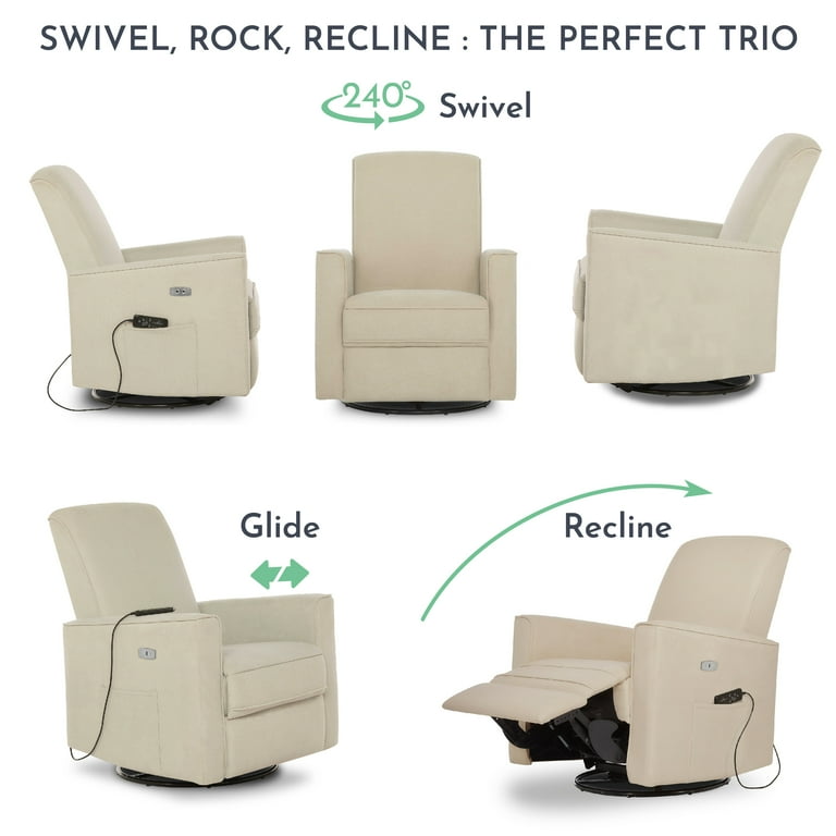 Evolur Harlow Deluxe Upholstered Glider Power Recliner USB Port with in Built Massager Shell