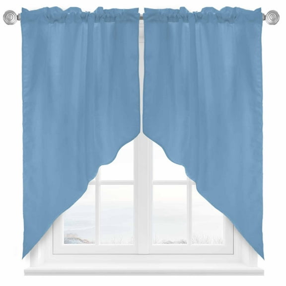 Dusty Blue Swag Valances for Windows 2 Pack Solid Color Swag Kitchen Curtains 36 Inches Long Rod Pocket Short Window Treatment for Kitchen Bathroom 28"x36"