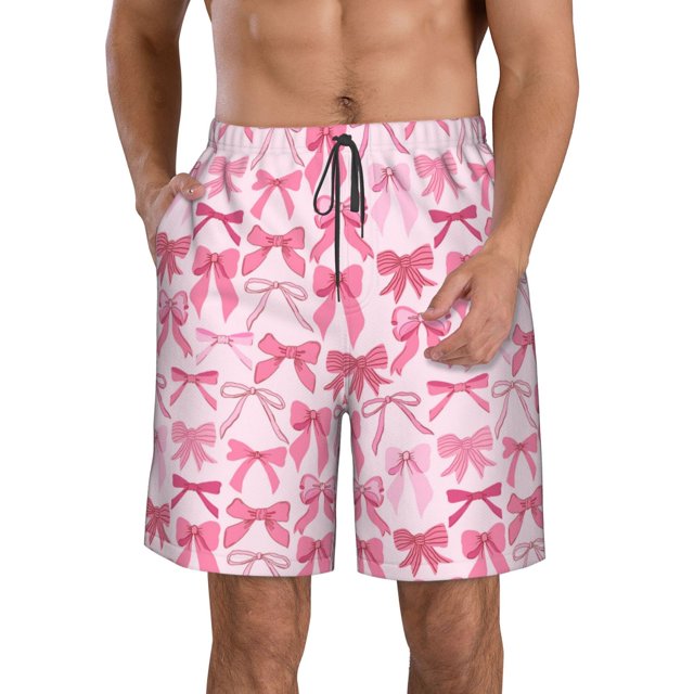 Fotbe Pink bows Trajes de Baño Estampados para Hombre, Shorts de Verano de Secado Rápido, Ropa de Playa, Bañadores-Medium