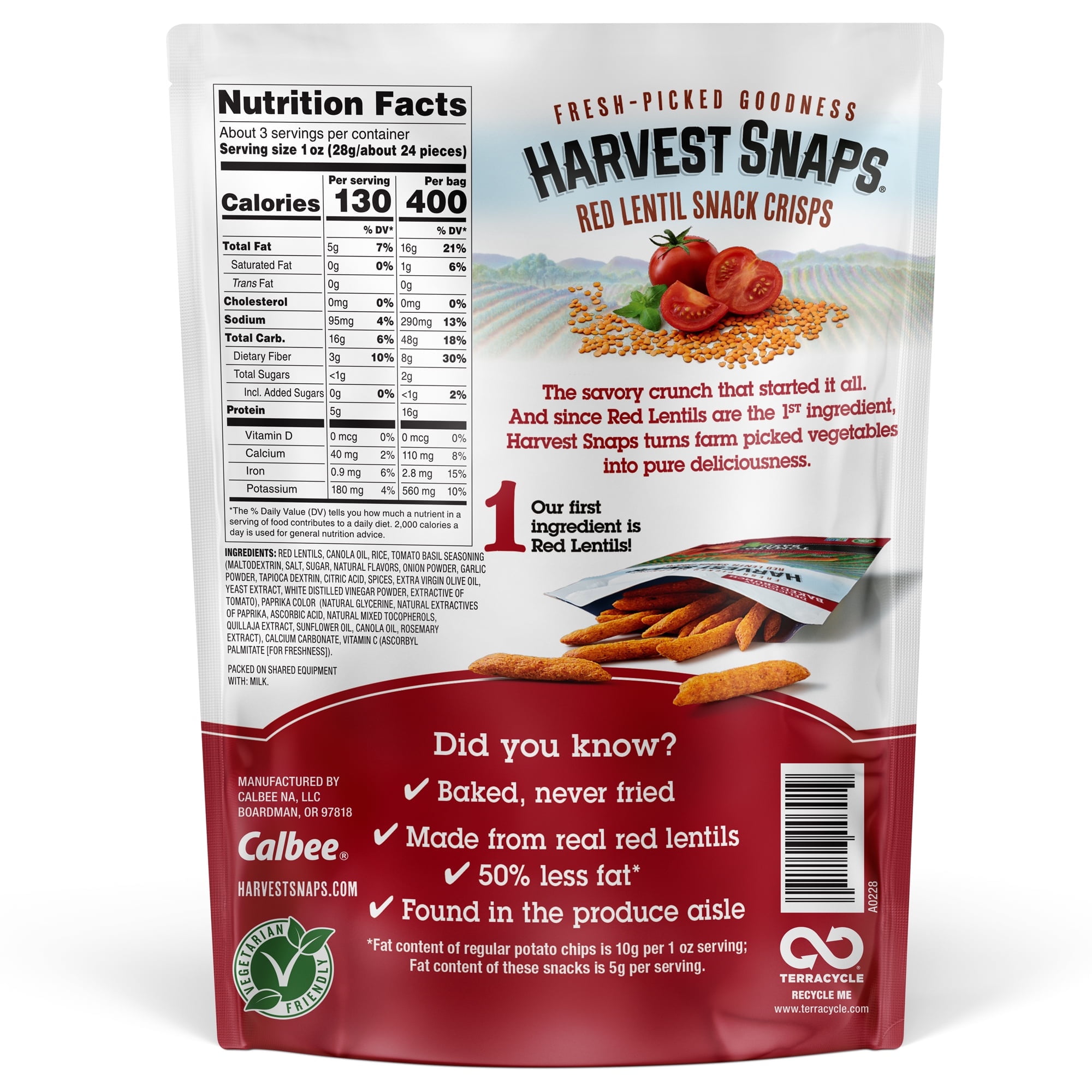 Calbee Lentil Bean Crisps, Tomato Basil, 3 oz