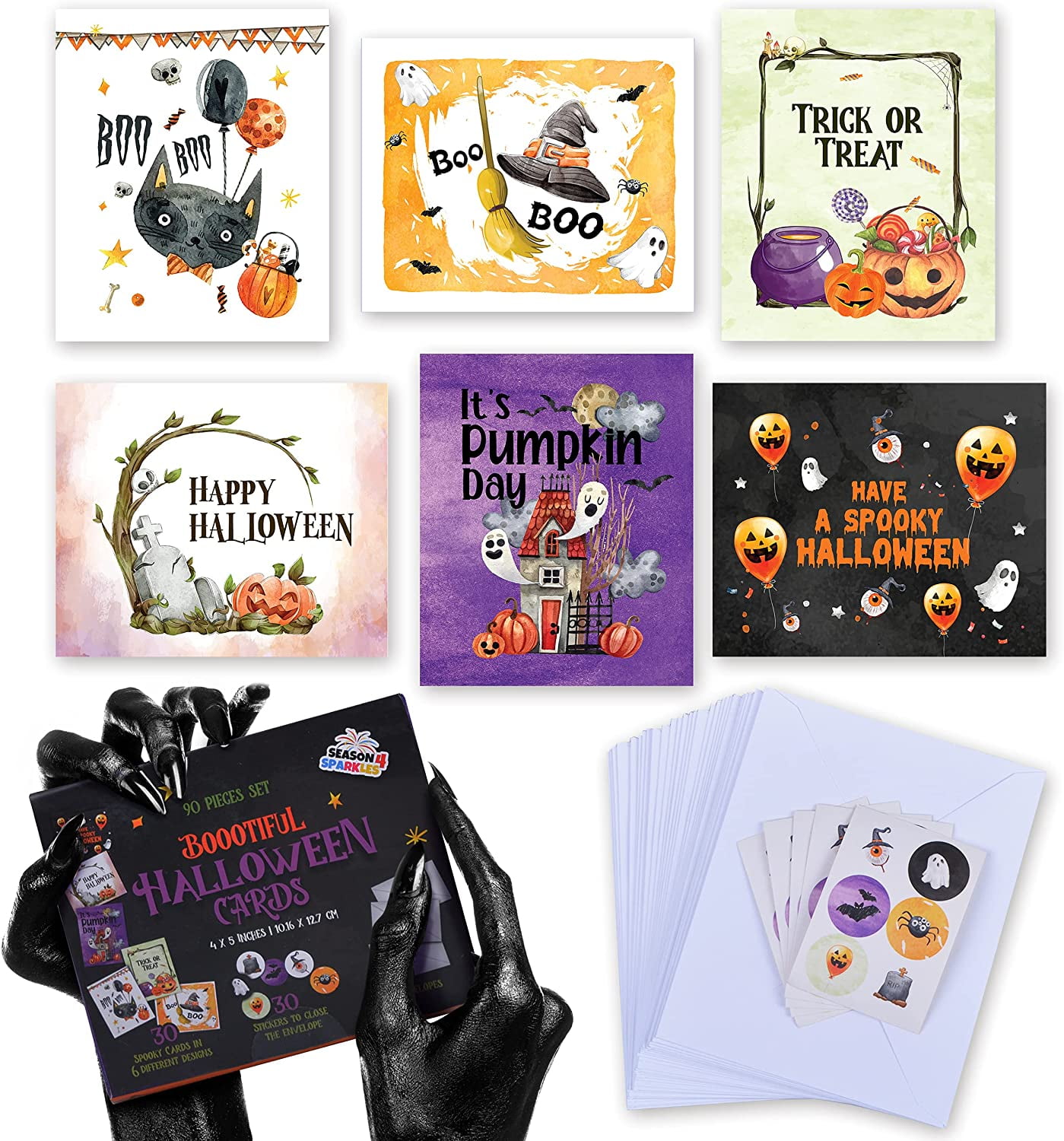 90 Pieces Halloween Cards Assortment - 4 x 5 inches Halloween Greeting Cards