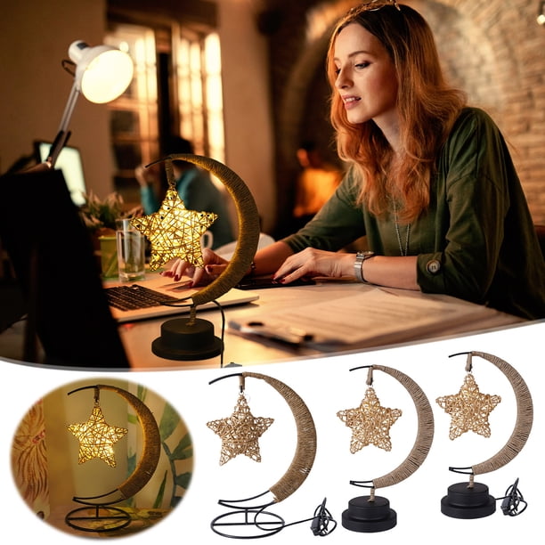 Fiudx Lámpara Decorativa Led, Diseño de Cuerda Enrollada a Mano, Caña de Alambre de Cobre En Forma de Estrella, Luz Cálida, Ahorro de Energía Ecológico, Decoración Del Hogar, Regalo Perfecto, Base de