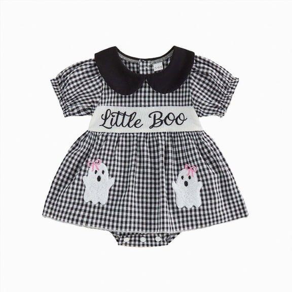 KPOPLK Halloween Baby Girl Skirted Romper Puff Sleeve Ghost Applique Bodysuit Onesie 3 6 9 12 18 Months Fall Infant Clothes Size 3-6 Months,Black