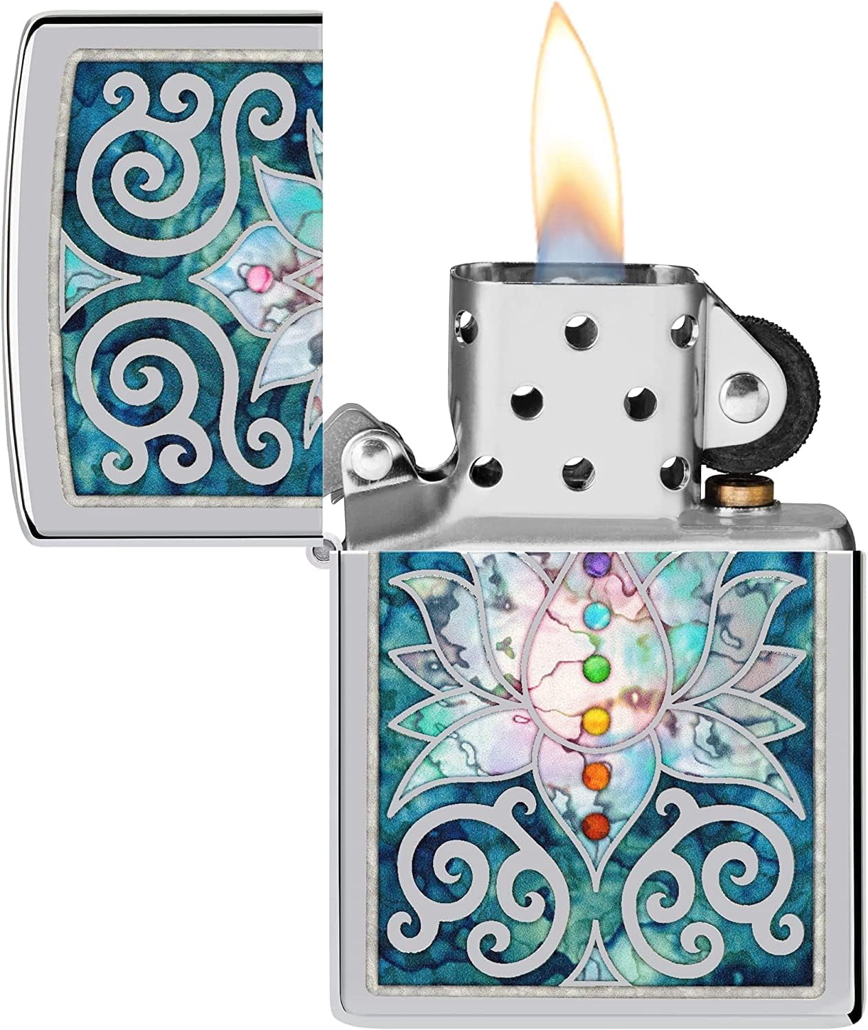 Zippo Lighter - Personalized Custom Message Engraved on Backside Blossoms Flower Power Design Windproof Lighter (Lotus Flower #48592)