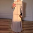 thumbnail image 5 of Maxi Dresses for Women Elegant Classy Fall Long Bell Sleeve Ruched Bodycon Fitted Cocktail Party Slit Dress White S, 5 of 8