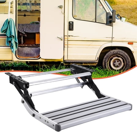 PWTOOL Manual RV Step Aluminum Single Folding RV Step Manual Steps with Non-Slip Strip for Motorhomes Campervans RVs Travel Trailers approving