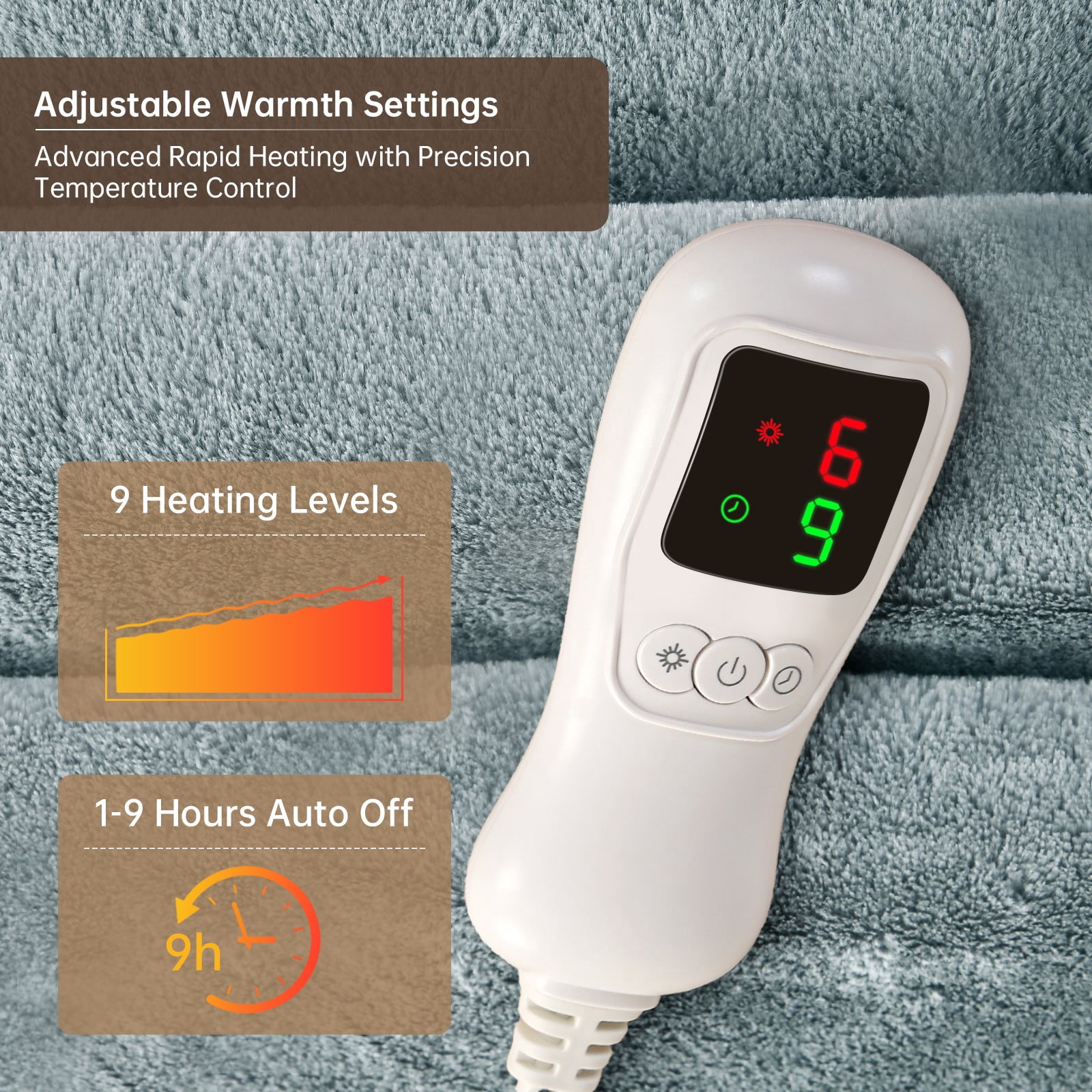 Heated Blanket Full Size, Washable Heated Blanket Electric, Electric Blanket, Light Gray, 72" x 84", Blanket Warmer Heating blanket Heat Warming Blanket Electric Blanke Heater